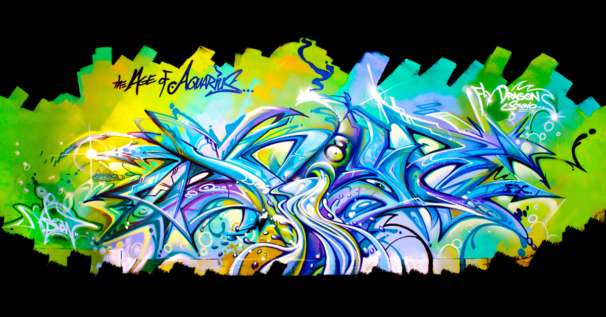 Aquarius - Large scale water style graffiti mural by Snow